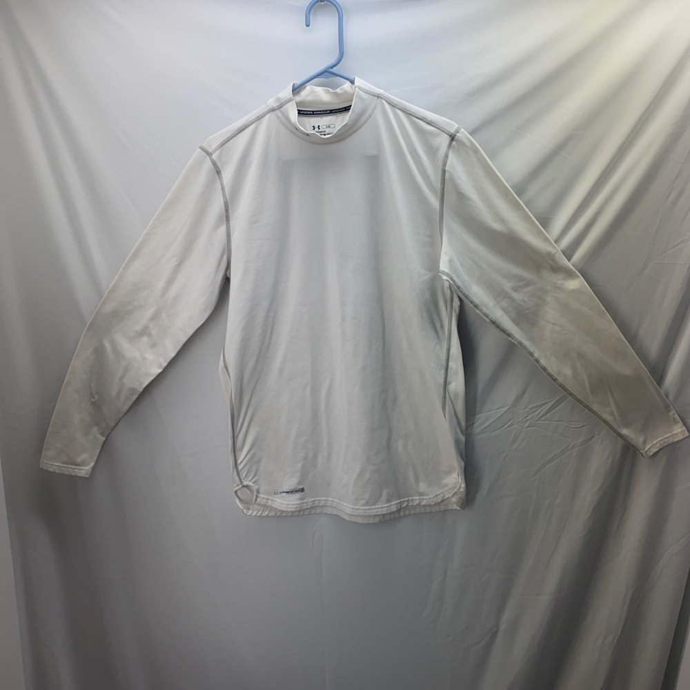 Under Armour Shirt Mens Size LG White Golf Pullover Long Sleeve Coldgear